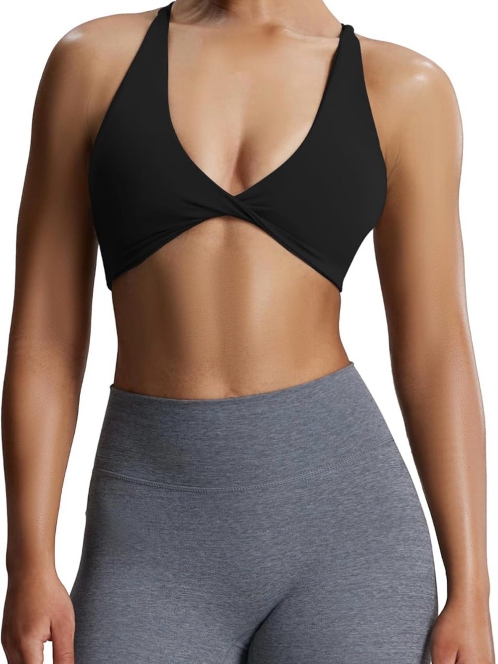 Amazon Black Wrap-Front Sports Bra